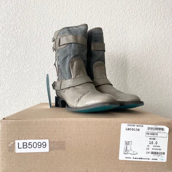 Lane Boots Womens Gray Leather Canvas Mid-Calf Western Moto Style Zip Size 10 - Picture 10 of 11